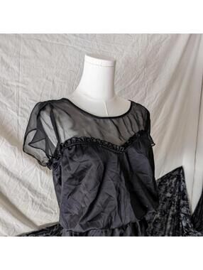 DKNY Jeans Black Sheer Chiffon Peplum Top Sz M Tie